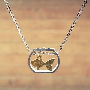 Gold and Silver Fishbowl Pendant on Hypoallergenic Silver Necklace #216